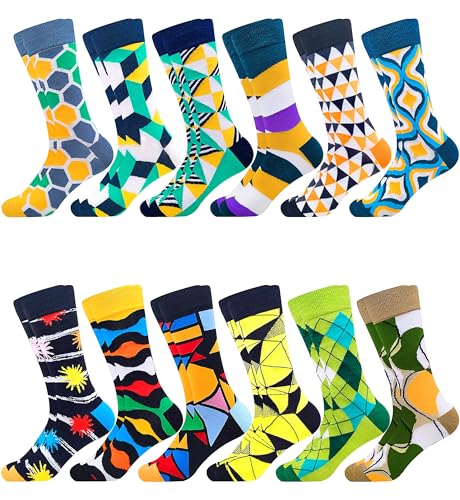 Fasefunn Männer kleiden Socken Herren Bunte Gemusterte Lustige Sockens Crew Neuheit Baumwolle Socks Mann Geschenk (12 Pairs 051207)