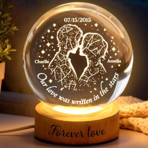 NAZENTI Personalized 3D Star Maps Crystal Ball, Custom Engraved Star Couple Lamp, Globe Night Light for Couples, Custom Led Light Gifts Birthday Valentines for Wife, Husband, Boyfriend Girlfriend