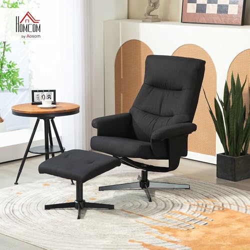 HOMCOM Relaxsessel mit Hocker, Gepolstert Fernsehsessel mit Liegefunktion, Wippfunktion, Drehbar Liegesessel mit Samtoptik, für Wohnzimmer, Schlafzimmer, Schwarz – Bild 3