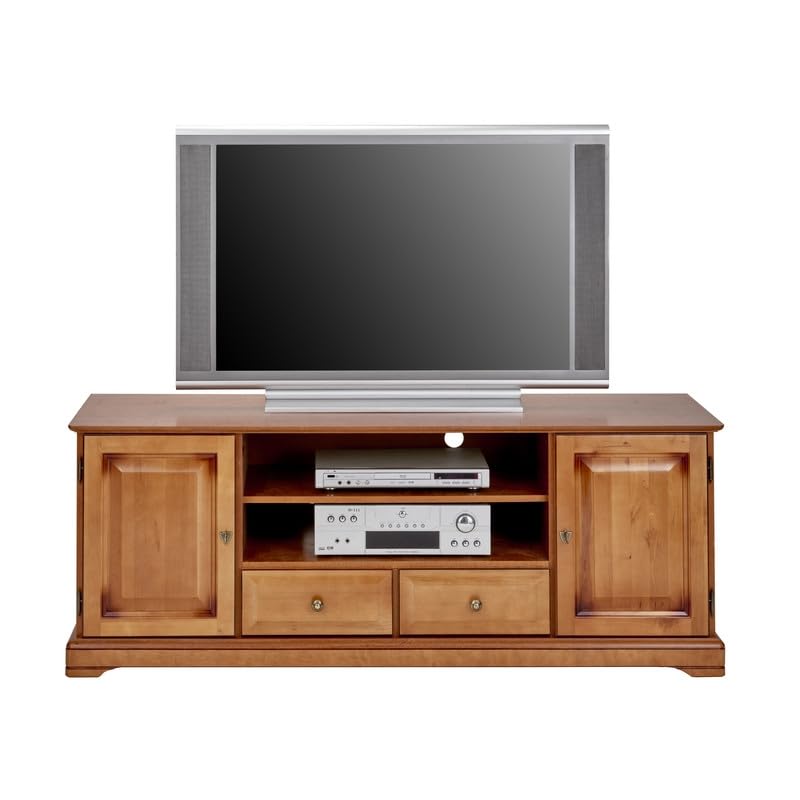 Meuble TV Bar 60 Pouces Merisier 2 Portes 2 Tiroirs L 158.8 H 60.3 P 46 cm