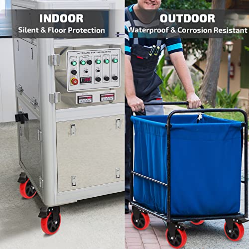 Nefish Swivel Caster Wheel For Cart, 5 Inch Industrial Casters Set Of 4 - Heavy Duty Top Plate Casters With Brake 2200 Lbs, 360 Degree Polyurethane Wheels For Cart, Trolleys, Furniture, Equipment #TOP5