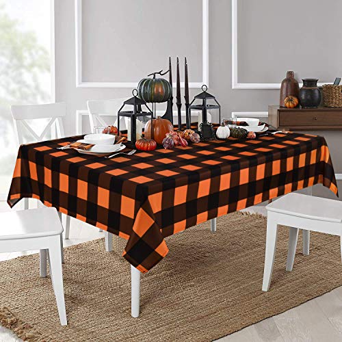 Halloween Tablecloth, Plaid Checkered Table Cloth, Orange and Black Tablecloths, Machine Washable Tablecloth Square for Dinner Party Decoration, 55 x 55 inch - Thumbnail 3