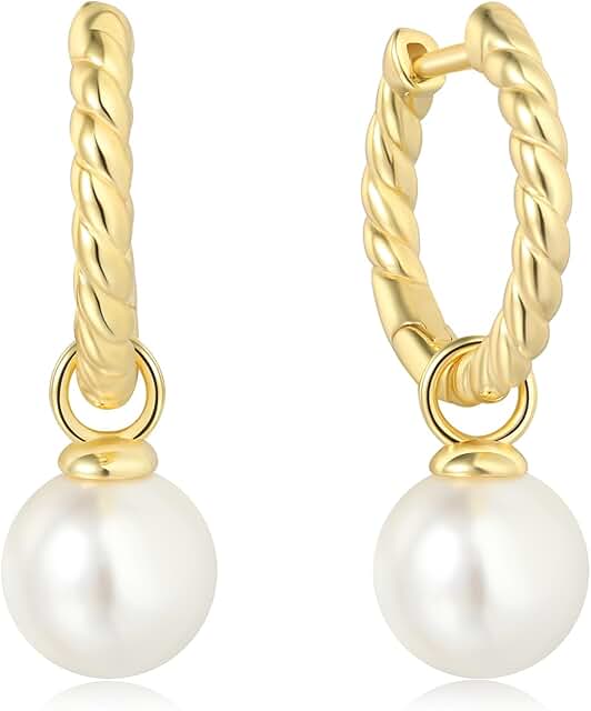 Pearl Earrings for Women 925 Sterling Silver Hoop Earrings Shell Pearl D...