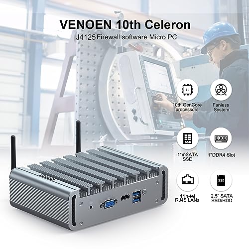 Lüfterloser Mini-PC VENOEN mit 2,5Gbe und 4 LAN-Ports