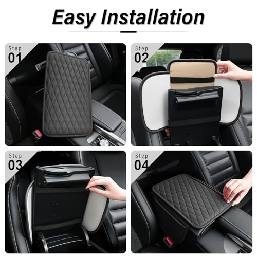 Amiss Car Center Console Cover, Upgraded Leather Car Armrest Cushion with 2 Storage Pockets, Universal Waterproof Cushion Pad, Non-Slip Car Interior Accessories, Fits Most Sedans SUVs Trucks (Black) - Image 4