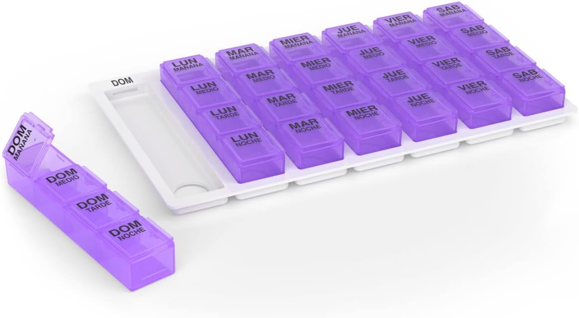 EZY DOSE One-Day-at-A-Time Weekly Travel Pill Planner, Medium, Spanish Text, Color May Vary