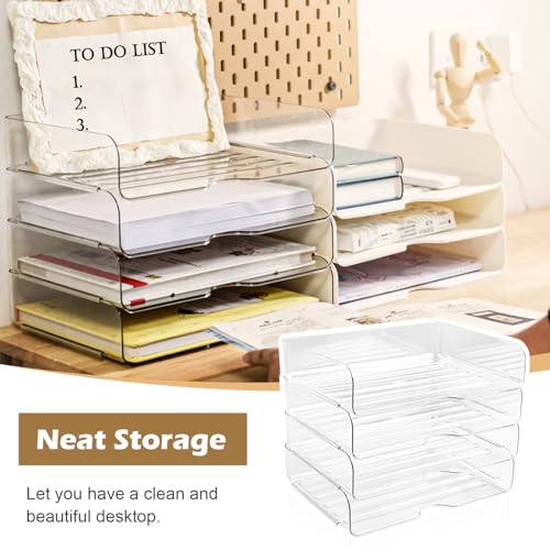 Easyhomie Vierstufige Ablagekorb A4, Multifunktionale Briefablage & Dokumentenablage aus PET Kunststoff, Stapelbare Büro Organizer