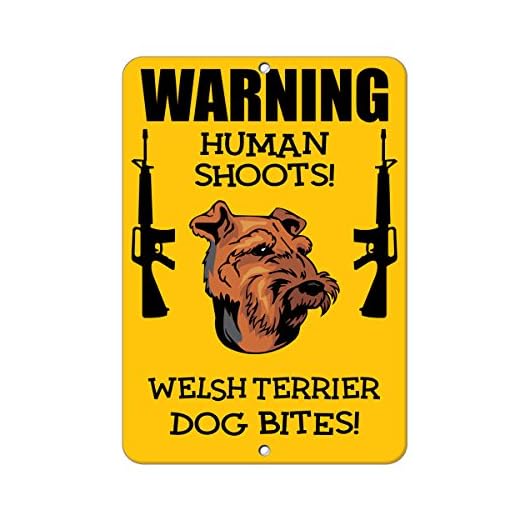 Welsh Terrier Dog Human Shoots Fun Novelty SignVinyl Sticker Decal 8"