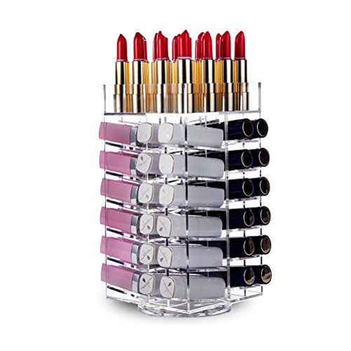 Lipstick Holder, HBlife Acrylic Rotating 64 Lipstick Tower Organizer Spinning Lipstick Tower Lipgloss Holder with Removable Dividers