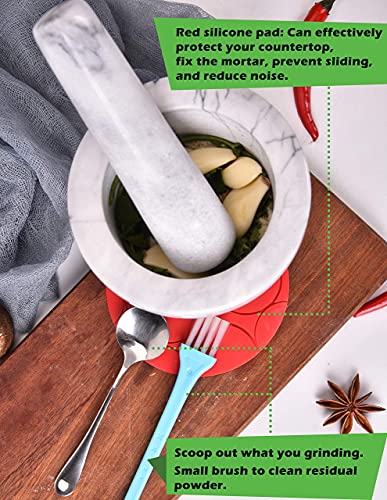Mortar And Pestle Marble Set For Spices Pestos Seasonings Pastes Guacamole Bowl Herb Grinder Easy To Clean Included:silicone Mat,Brush,Stainless Steel Spoon 4.33Inch(Small,White Gray) #TOP5
