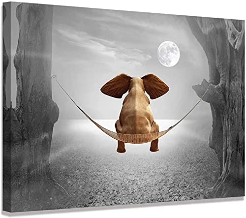 Arte pared elefante Arte pared animal Arte pared lienzo Arte dormitorio Decor pared elefante Cuadros elefante pared Arte blanco y negro Bosque elefantes mirando luna 50x70cm Impresiones artísticas-18 Cover