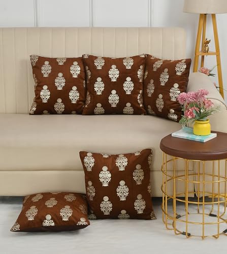 Image of DEVSANG Foil Velvet Cushion Covers 20 inch x 20 inch Set of 5 pc, Brown