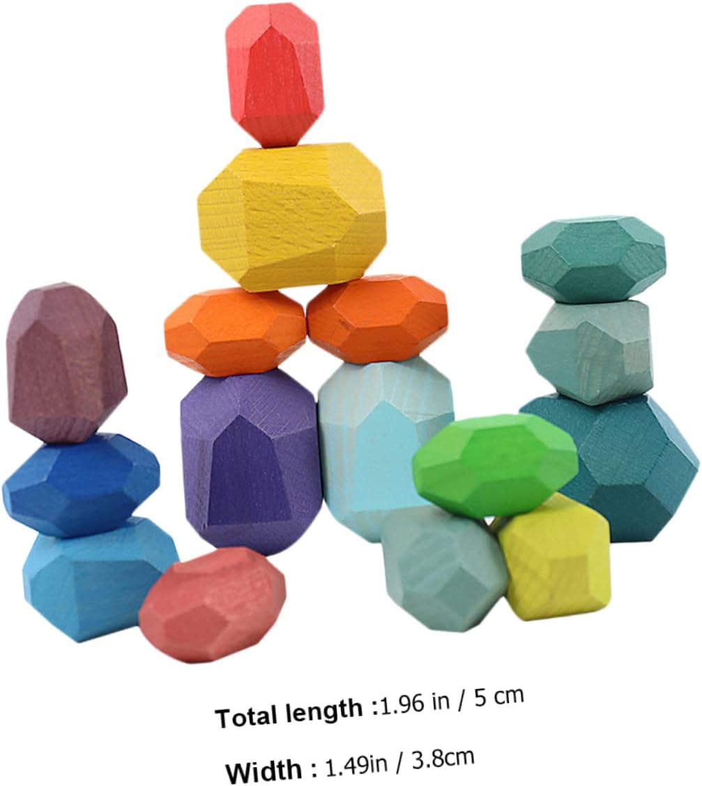 16pcs Wooden Balancing Stones Educational Stacking Game for Boys and Girls Safe Natural Beech Building Blocks Creativity and Motor Skills for Montessori Play