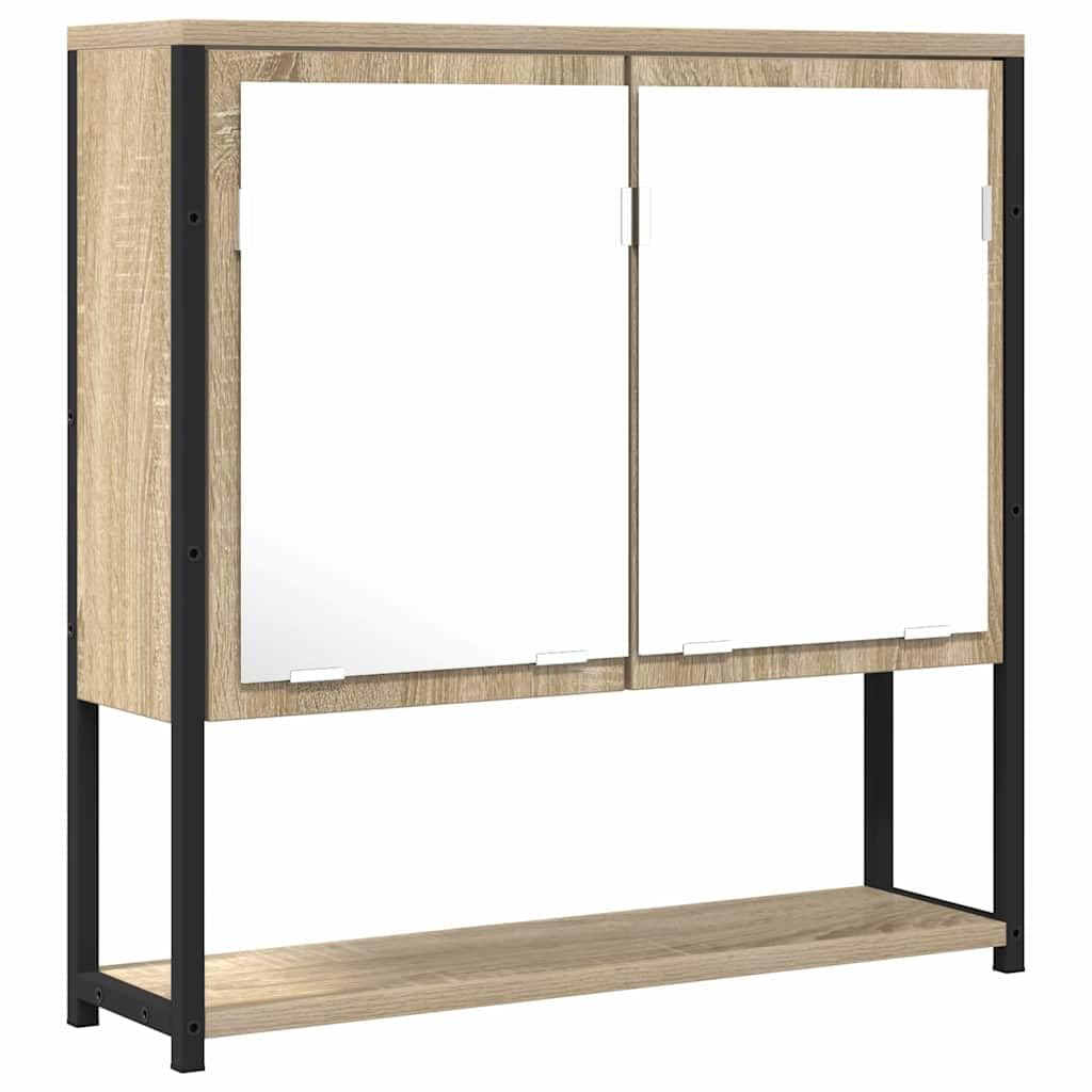 Miroir salle de bain gain de place avec tablette beige et marron