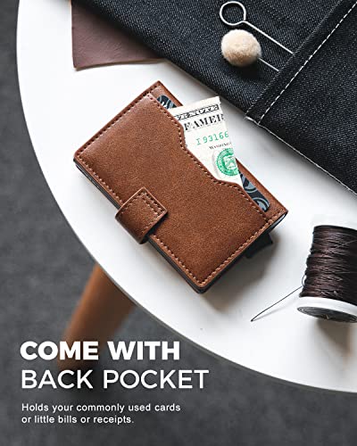 Image of VULKIT Slim Bifold Pop up Wallet Minimalist Leather Card Holder RFID Blocking Metal Card Case with ID Window for Women | with Leather Slots