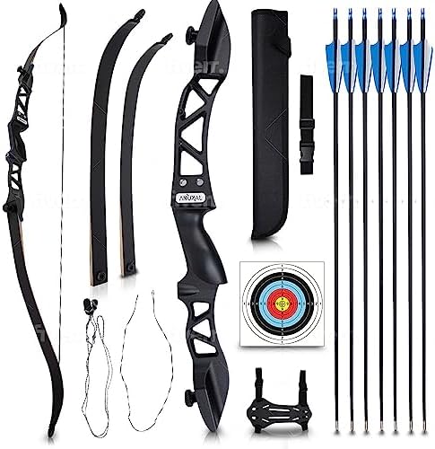 JAKUNA Recurve Bow and Arrow Archery Set for Adult & Youth Beginner 54″ Bow Height 18-40lbs with 7 Arrows, 2 Target Face, Armguard and Quiver for Outdoor Training Practice JAKUNA Recurve Bow and Arrow Archery Set for Adult & Youth Beginner 54″ Bow Height 18-40lbs with 7 Arrows, 2 Target Face, Armguard and Quiver for Outdoor Training Practice