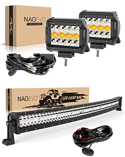 Naoevo 42 Inch 6 Modes Led Strobe Light And Naoevo 4Inch Led Pods Light 3 Modes With Drl/Flashing Light Modes Led Light Bar Kit For Jeep Pickup Truck Boat Tractor Golf Cart #TOP29