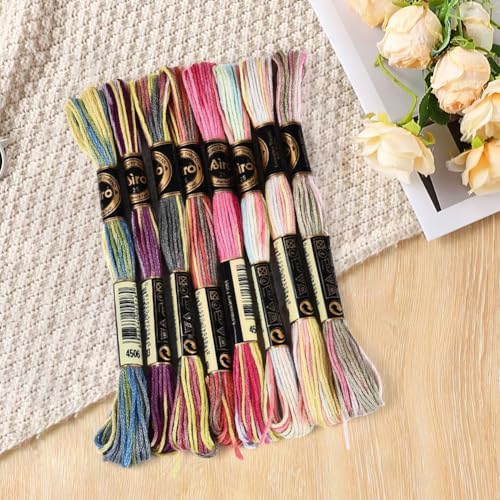 Image of 8 Skeins 70 Yards 6 Ply Variegated Cross Stitch Floss Polyester Embroidery Thread Gradient Colorful Friendship Bracelet String Yarn Bulk for Sewing Making Jewelry Needlecraft Knitting DIY