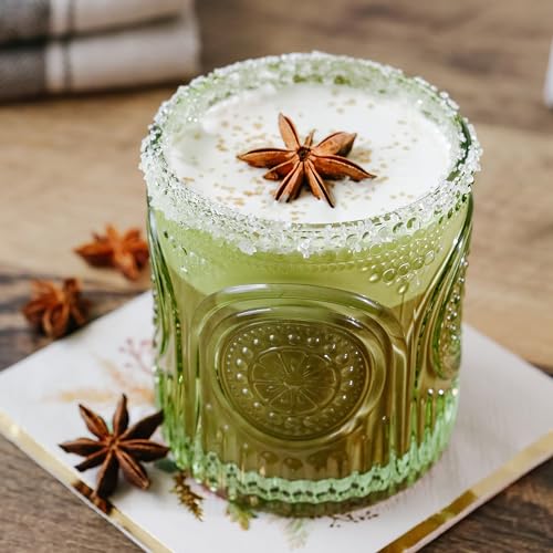 image for Kate Aspen Retro Arch Floral Green Drinking Glasses Set of 6-10 oz Vin