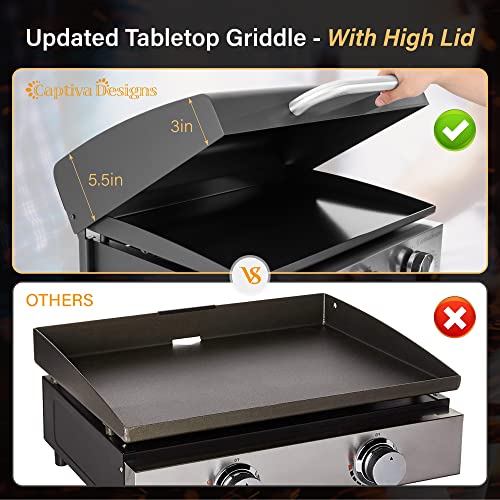Captiva Designs Tabletop Griddle With Ceramic Coated Cast Iron Plate, 22 In Portable Flat Top Propane Gas Bbq Grill Griddle Camping, Outdoor & Tailgating, 24,000 Btu Output, 3 Stainless Steel Burners #TOP4