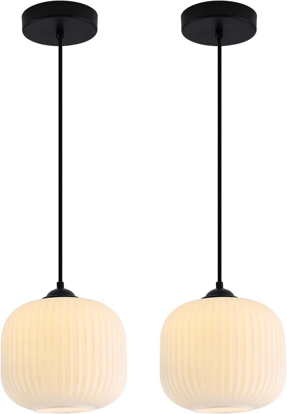 KCO Lighting Milk Glass Globe Pendant Light Kitchen Island Mid Century Black Pendant Light Modern Farmhouse Hanging Pendant Lighting Large Industrial Round Hanging Light (2 Pack) Black-B