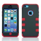 Trenro for Apple iPhone 5C Red Hybrid Impact Hard PC Soft Silicone Case Cover