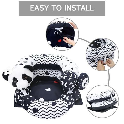 Image of Aila+Aiden 2-in-1 Tummy Time Mat and Seated Support with Two Toys - for Newborns and Babies - Includes Detachable Cushion for Supervised Play & Head /Neck Development (Black /White)