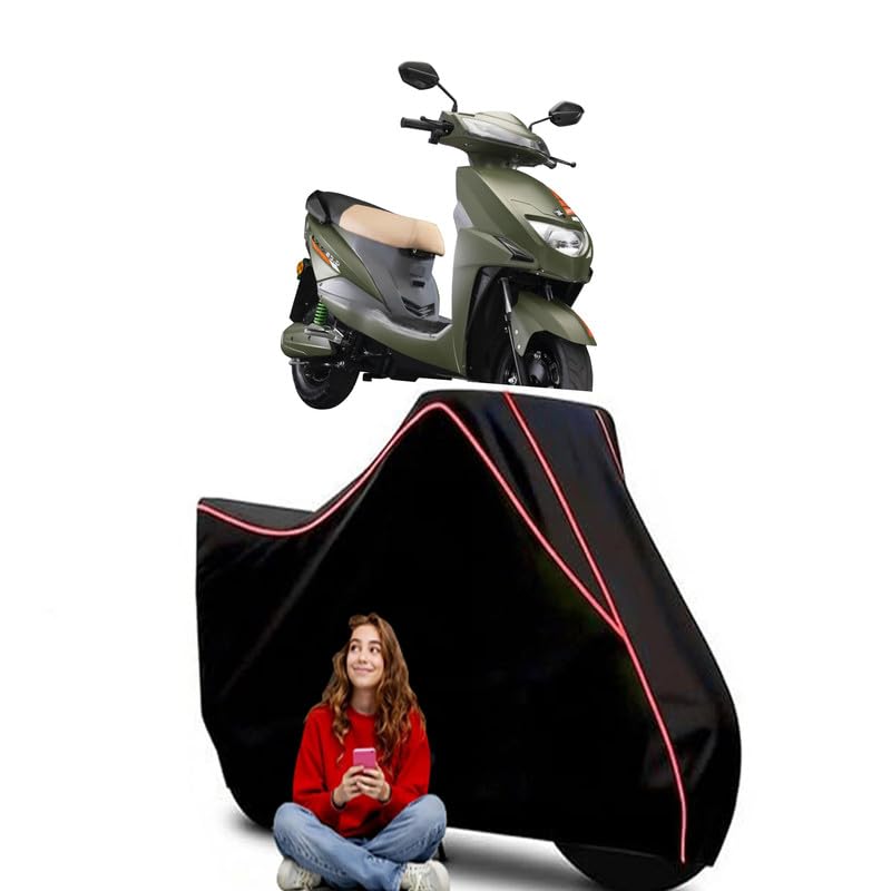 Image of Lectrix LXS 2.0 Scooty Bike Cover Water Resistant Outdoor Use Universal Fit Scooters Motorcycles Heavy Duty UV Protection Dust Rain Scratch Resistant Elastic Bottom Black Blue Piping