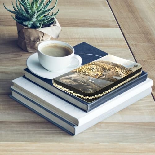 MNSRUU Womens Wallet Purses, Leopard Elephant Walk Clutch Purses for Women RFID Blocking Credit Card Holder Wallet Leather Zipper Coin Purse3