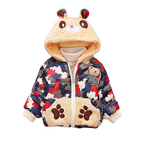 Toddler Baby Girl Boy Cute Camouflage Bear Printed Winter Warm Coat Jacket Hooded Windproof Down Coat Outerwear (18Months, Red)