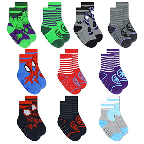 Image of Marvel Spiderman Grip Socks, 10 Pack, Toddler Boys, Ankle Length, Multicolor, Small