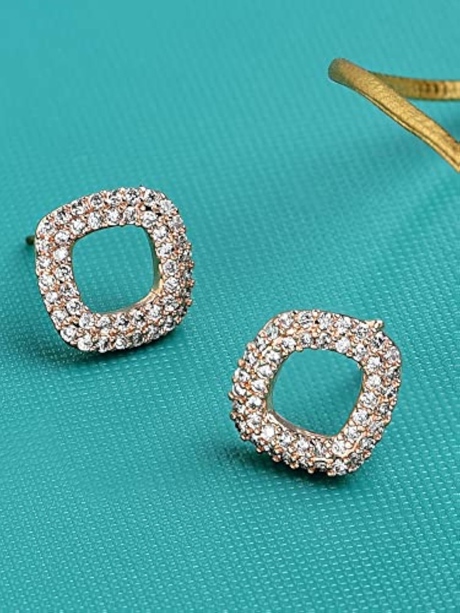 Hollow Square Cubic Zirconia Studs Earrings for Women