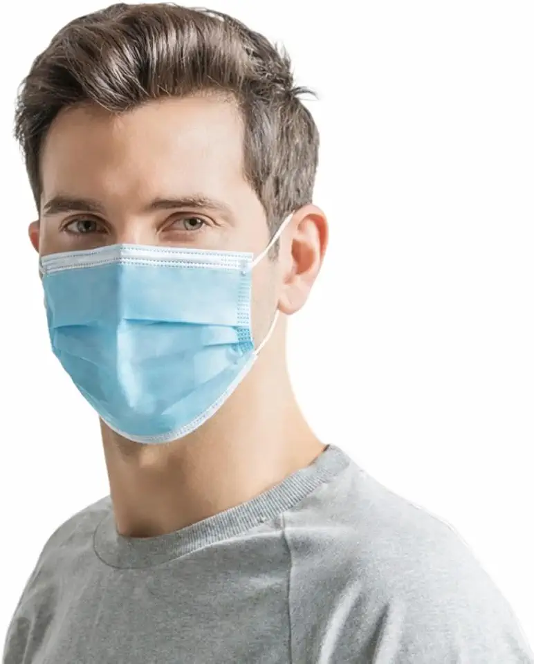 Máscara Descartável 100 Unidades Tripla Proteção Atóxica Hipoalérgica Livre De Látex Não Estéril 2 Camadas Em TNT e 1 Camada Interna De Filtro 95% De Eficácia