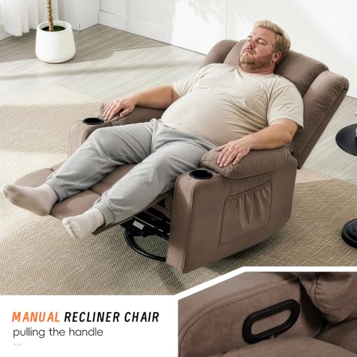 Image of Rocking Recliner Chair for Adults, 360 Swivel Rocker Recliner with Massage and Heating, Manual Glider Rocking Chair with Cup Holders for Living Room Bedroom Nursery (Mocha)