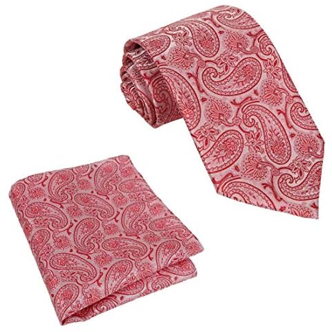 Epoint Pink Stylish Ties Jacquard Silk Neckties Hanky Set Wrinkle-Free C.B.B.I.016 Pink,Dark Red Patterned Cover