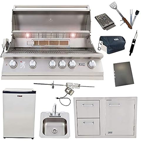 Lion 40-Inch Natural Gas Grill L90000 with Refrigerator and Door and Drawer Combo and Drop-In Sink with and 5 in 1 BBQ Tool Set Best of Backyard Package Deal Cover