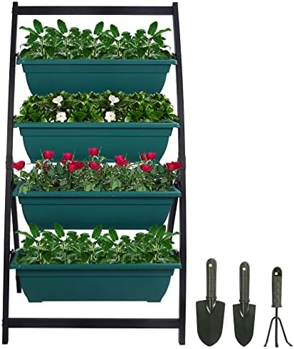 Playinyard 4 Tier Metal Vertical Garden Planter, 4Ft Elevated Vertical Garden Bed for Indoor Outdoor Patio with Container Boxes for Herb, Vegetables, Plants and Flower