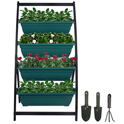 Playinyard 4 Tier Metal Vertical Garden Planter, 4Ft Elevated Vertical Garden Bed For Indoor Outdoor Patio With Container Boxes For Herb, Vegetables, Plants And Flower #TOP3