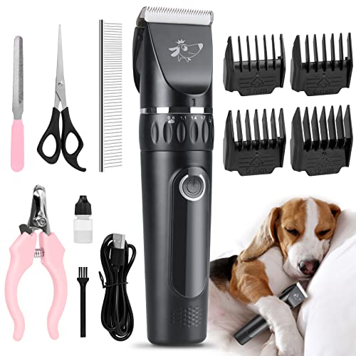 VSSHE Hundeschermaschine,Leise Schermaschine Hund und Katze Mit 2 Geschwindigkeiten Wiederaufladbarer Kabelloser Kätzen und Hunde Pferde Haarschneidemaschine Schermaschine Hund Mit 11 Zubehör Schwarz
