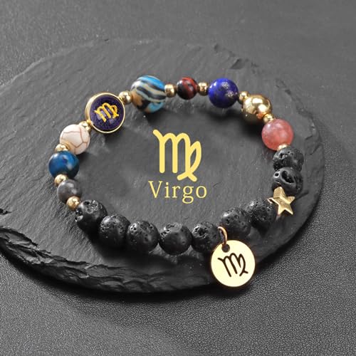 Zodiac Beaded Bracelets for Women, 12 Constellations Crystal Stone Bracelet for Birthday Zodiac Gifts, 18k Gold Constellation Charm Bracelet Jewellery2