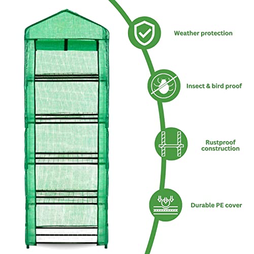 Greenhouse For Outdoors Indoors With Durable Pe Cover Portable 5 Tier Small Mini Greenhouses Roll-Up Zipper Door, Gardening Plant Patio Yard Porch Balcony 27'' X 20'' X 76'' #TOP2