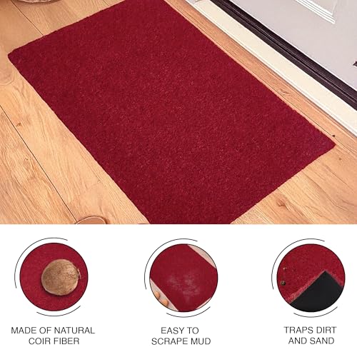 Image of Encasa XO Coir Door Mat for Home Entrance, Anti Slip PVC Back Red