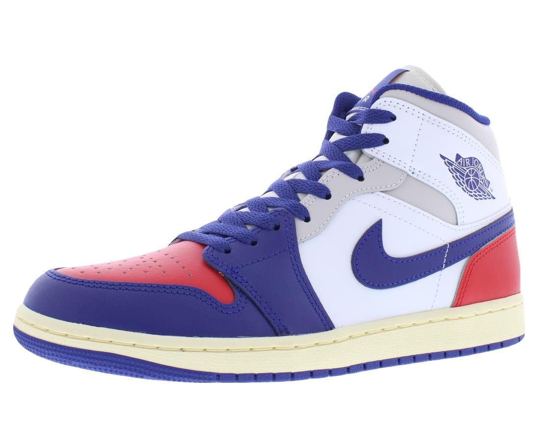 NIKE Men's Air Jordan 1 Mid White/Collegiate Red/Neutral Grey/Dark Royal Blue