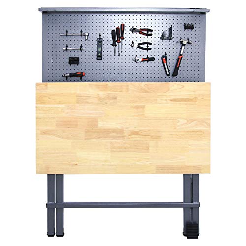 Might Foldable Heavy Duty Workbench and Garage Tool Organizer | Holds up to 750 pounds, for Power Tool Organization Storage Woodworking Electronics, Stainless Steel Pegboard, Anti-Rust/Corrosion