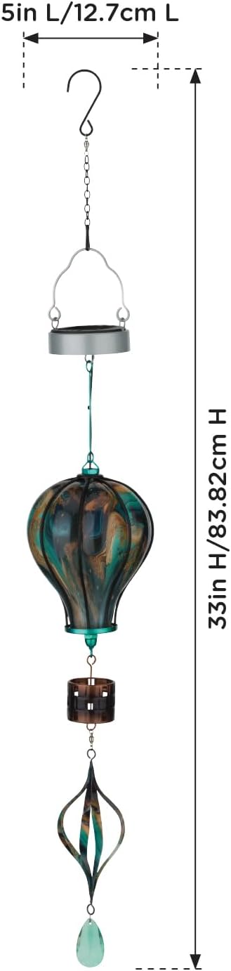 Regal Art & Gift Hot Air Balloon Solar Lantern – Hanging Solar-Powered LED Lights, Waterproof Portable Decorative Outdoor Lamp Made of Metal & Glass for Garden, Patios & Pathway – Green