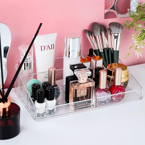 Image of Sooyee Clear Makeup Organizer,9 Spaces Vanity Organizer Cosmetic Display Cases for Lipstick,Makeup Brushes and Skin Care Products,Plastic Makeup Storage