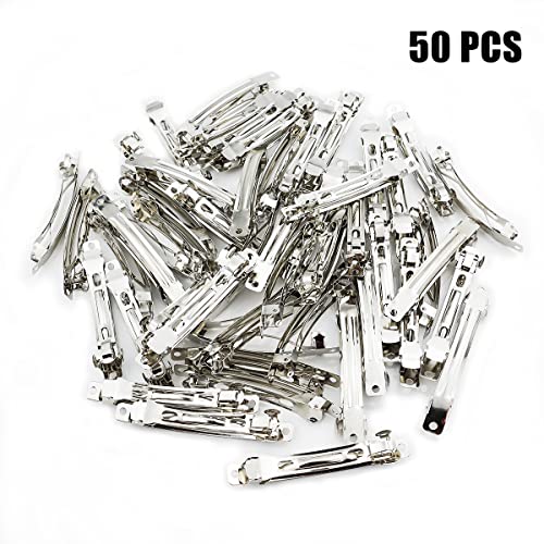 LEEFONE 50 PCS 80 MM Iron Blank French Barrette Hair Clips for DIY Hair Clip Craft Bows, Silver Tone