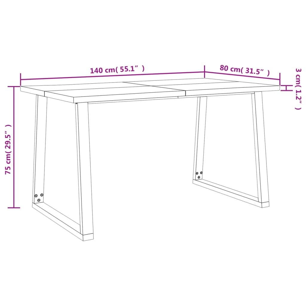 IKAYAA Mesa de Comedor Madera Maciza de Acacia 140 x 80 x 75 cm Mesa Industrial Mesa Salon Rustica Mesa Comedor Patas Metálicas/Hierro