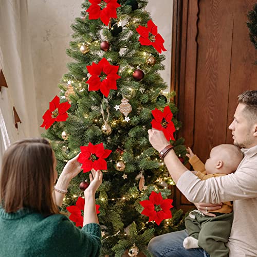 Hawesome 2 Pcs Artificial Poinsettia Flowers Christmas Flowers 7 Heads Silk Poinsettia Bouquet Fake Flowers For Christmas Tree Home Garden Wedding Decoration #TOP5