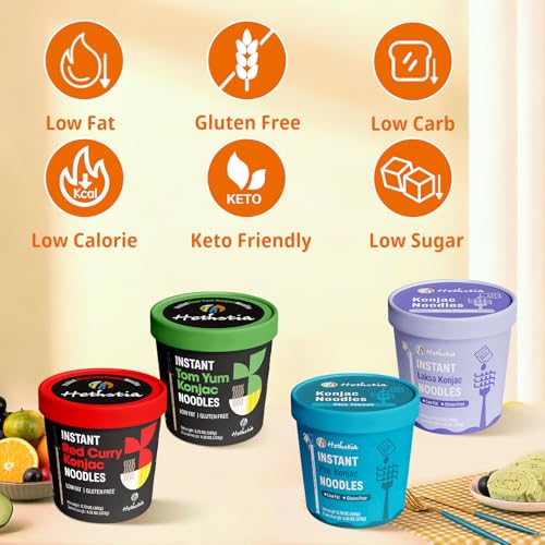 Image of Hethstia Konjac Noodles Cups 8 Variety Pack Shirataki Noodle, 4 Flavors | Pho, Spicy Tom Yum, Red Curry, Laksa, Vegan, Gluten-Free, Low Carb, Keto Friendly, Low Calories, Ready-to-Eat & Holiday Gift